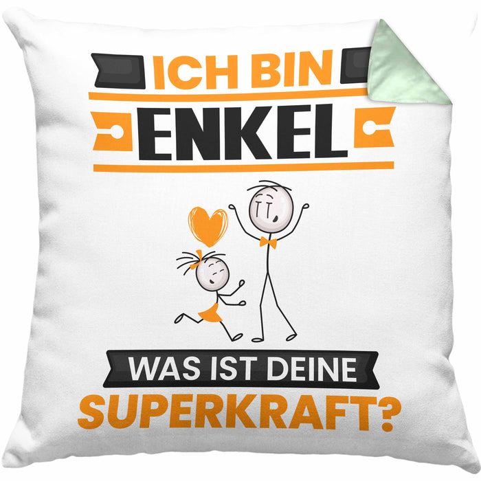 Enkel Kissen mit Füllung 40x40 Geschenk für Enkel Geburtstag Lustiger Spruch Was Ist Deine Superkraft (Grau) Grün Trendation