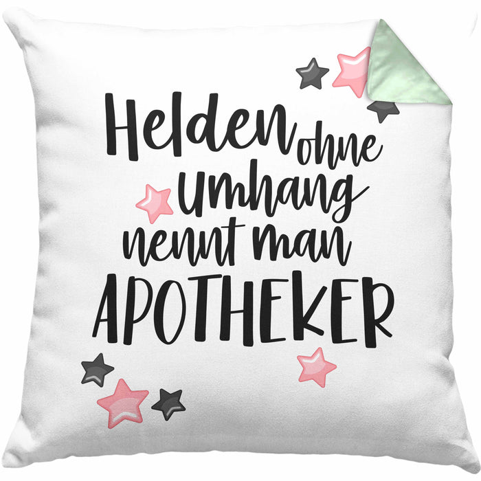 Apotheker Kissen mit Füllung 40x40 Geschenk Bester Apotheker Pharmazeut Arzneikundiger (Grau) Grün Trendation