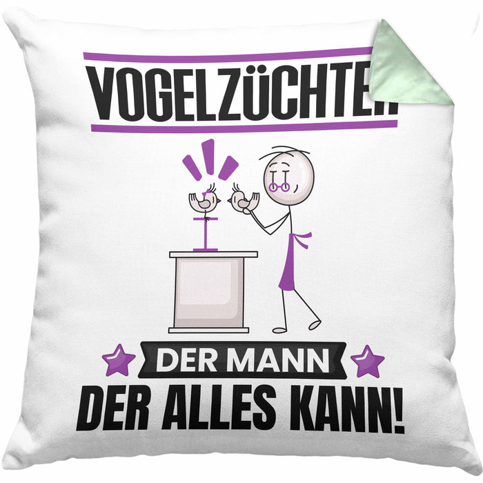 Vogelzüchter Kissen mit Füllung 40x40 Geschenk für Vogelzüchter Der Mann Der Alles Kann Geschenkidee zum Geburtstag (Grau) Grün Trendation