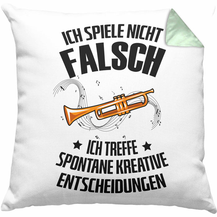 Kissen mit Füllung 40x40 Posaunist Geschenk Lustiges Geschenkidee Posaunen-Spieler (Grau) Grün Trendation