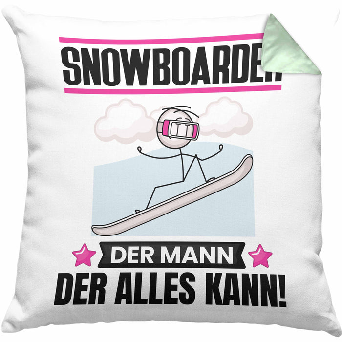 Snowboarder Kissen mit Füllung 40x40 Geschenk für Snowboarder Der Mann Der Alles Kann Geschenkidee zum Geburtstag (Grau) Grün Trendation