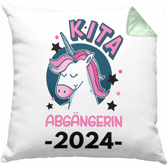 Kita Abgängerin 2024 Schulstart Kissen mit Füllung 40x40 Geschenk Mädchen Einschulung Schulanfang Erster Schultag Idee (Grau) Grün Trendation