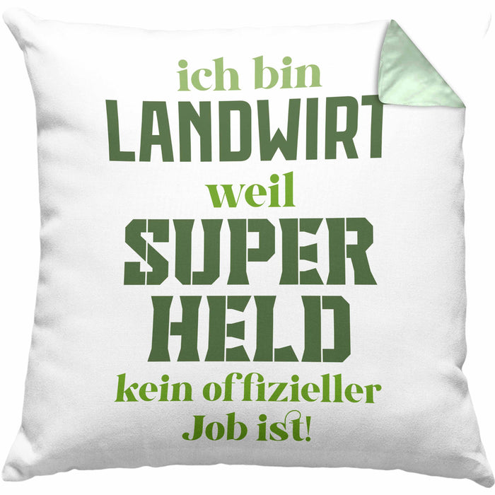 Landwirt Geschenk Kissen mit Füllung 40x40 Landwirtschaft Geschenke für Männer Traktor Spruch Superheld (Grau) Grün Trendation