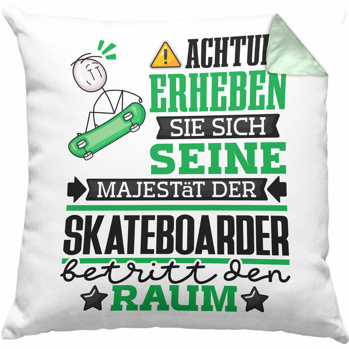Skateboarder Geschenk Kissen mit Füllung 40x40 Lustiger Spruch Erheben Sie Sich Der Skateboarder Betritt den Raum (Grau) Grün Trendation