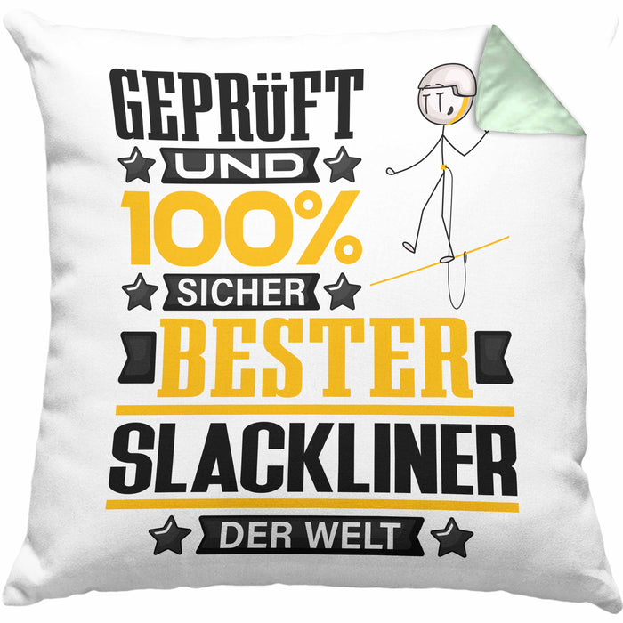 Slackliner Geschenk Lustiger Spruch für Slackliner Geschenkidee Bester Slackliner Der WeltKissen mit Füllung 40x40 (Grau) Grün Trendation
