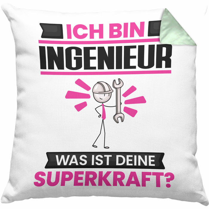 Ingenieur Kissen mit Füllung 40x40 Geschenk für Ingenieur Geburtstag Lustiger Spruch Was Ist Deine Superkraft (Grau) Grün Trendation