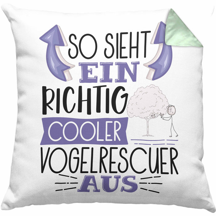 Vogelrescuer Kissen mit Füllung 40x40 So Sieht Ein Richtig Cooler Vogelrescuer Aus Geschenk Lustiger Spruch Geschenkidee (Grau) Grün Trendation
