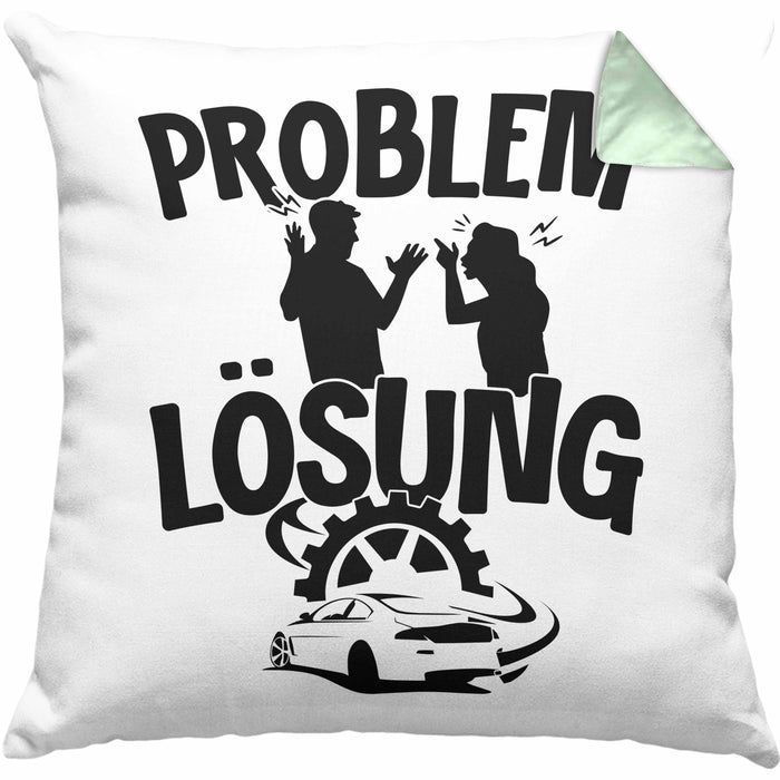 Auto Liebhaber Kissen mit Füllung 40x40 Geschenk für Driften Männer Geschenkidee Problem und Lösung Drifter (Grau) Grün Trendation