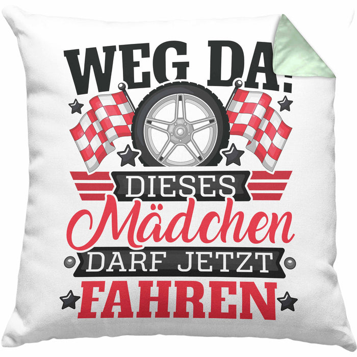 Führerschein Bestanden Geschenk Kissen mit Füllung 40x40 Bestandener Führerschein Weg Da Dieses Mädchen Darf Jetzt Fahren Motorrad Fahrschule (Grau) Grün Trendation