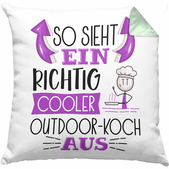 So Sieht Ein Richtig Cooler Outdoor-Koch Aus Kissen mit Füllung 40x40 Geschenk für Outdoor-Koch Geburtstag Geschenkdiee (Grau) Grün Trendation