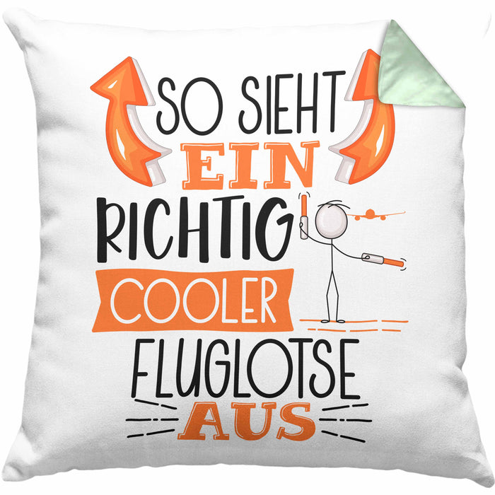 Fluglotse Kissen mit Füllung 40x40 Geschenk So Sieht Ein Richtig Cooler Fluglotse Aus Geschenkidee Spruch Lustig (Grau) Grün Trendation