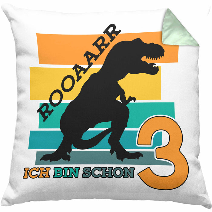 3. Geburtstag Jungs Dinosaurier Kissen mit Füllung 40x40 3er Geburtstag (Grau) Grün Trendation