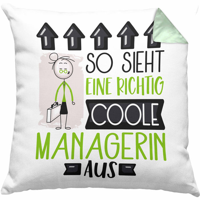 Managerin Geschenk Kissen mit Füllung 40x40 Lustig Geschenkidee für Managerin Geburtstag So Sieht Eine Richtig Coole Managerin Aus Frauen Spruch (Grau) Grün Trendation
