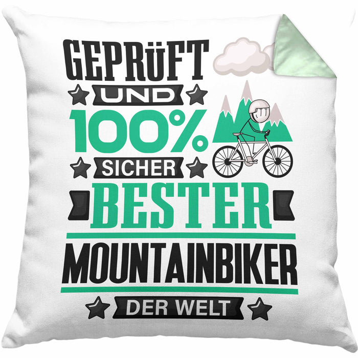 Mountainbiker Geschenk Lustiger Spruch für Mountainbiker Geschenkidee Bester Mountainbiker Der WeltKissen mit Füllung 40x40 (Grau) Grün Trendation