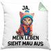 Dank Meme Kissen mit Füllung 40x40 Katzen Besitzer Wortspiel Ja Mein Leben Sieht Mau Aus Traurige Katze Geschenkidee Süße Katze (Grau) Grün Trendation