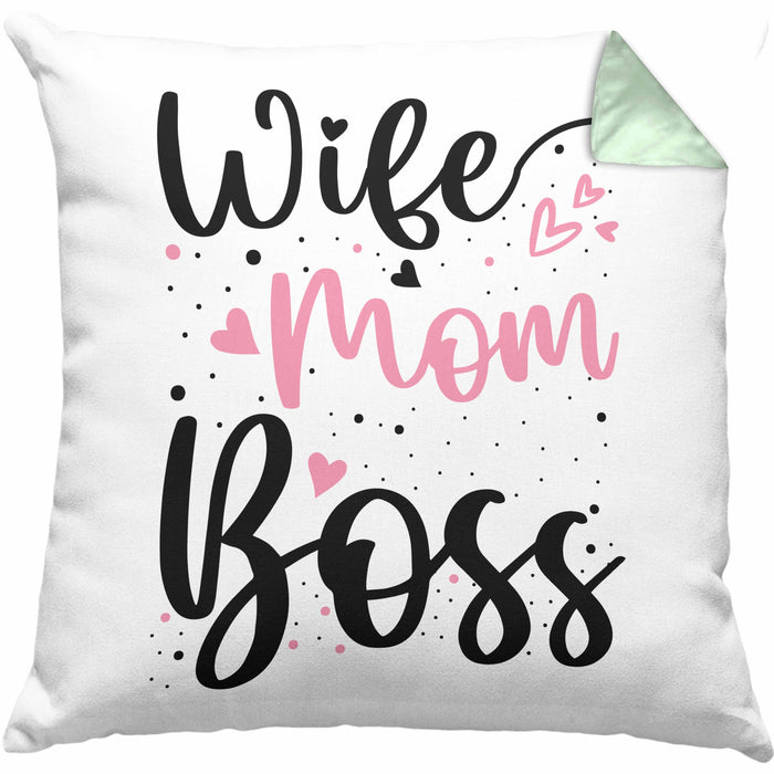 Wife Mom Boss Kissen mit Füllung 40x40 Geschenk Mutter Mama zum Muttertag Muttertagsgeschenk (Grau) Grün Trendation