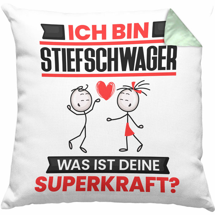 Stiefschwager Kissen mit Füllung 40x40 Geschenk für Stiefschwager Geburtstag Lustiger Spruch Was Ist Deine Superkraft (Grau) Grün Trendation