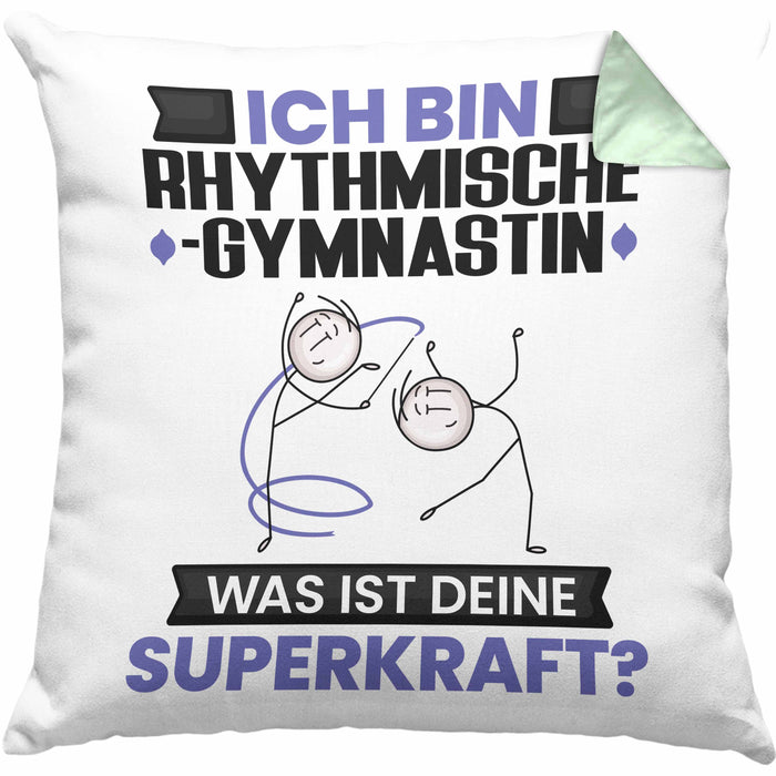 Rhythmische Gymnastin Kissen mit Füllung 40x40 Geschenk für Rhythmische Gymnastin Geburtstag Lustiger Spruch Was Ist Deine Superkraft (Grau) Grün Trendation
