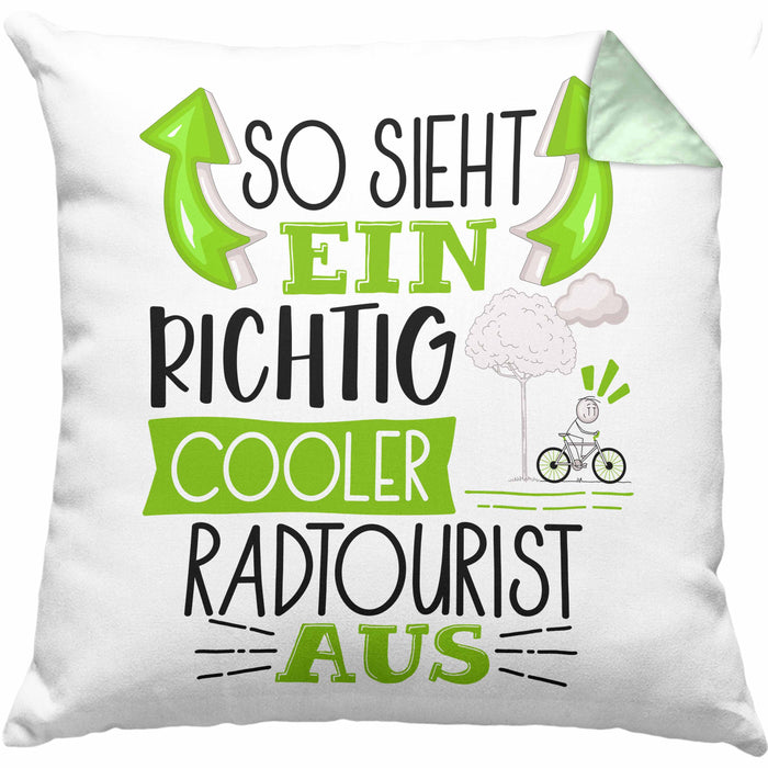 So Sieht Ein Richtig Cooler Radtourist Aus Geschenk Kissen mit Füllung 40x40 Lustiger Spruch Geschenkidee (Grau) Grün Trendation