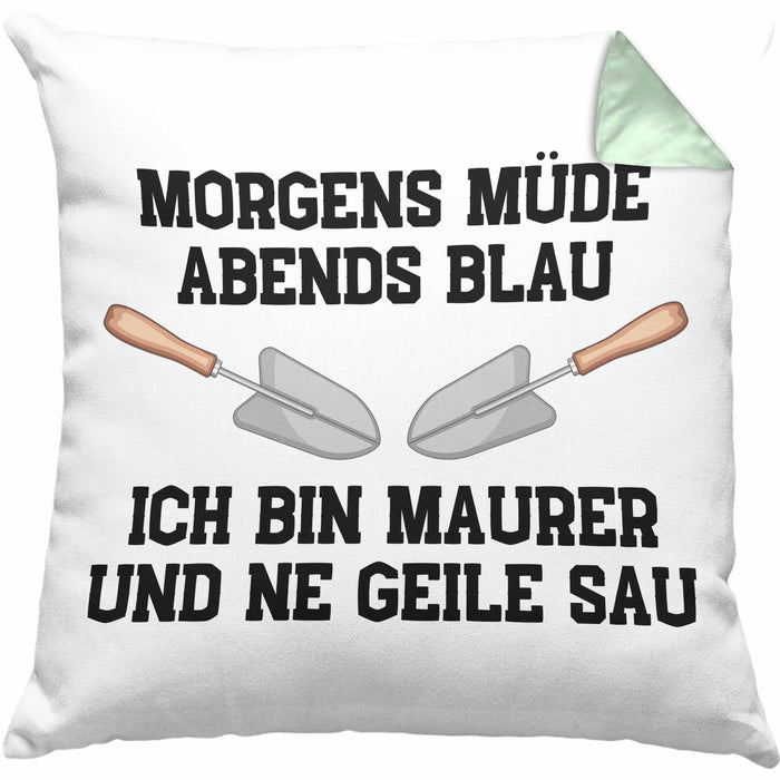 Maurer Kissen mit Füllung 40x40 Geschenk Mit Spruch Maurer Geschenkidee Lustig Männer (Grau) Grün Trendation