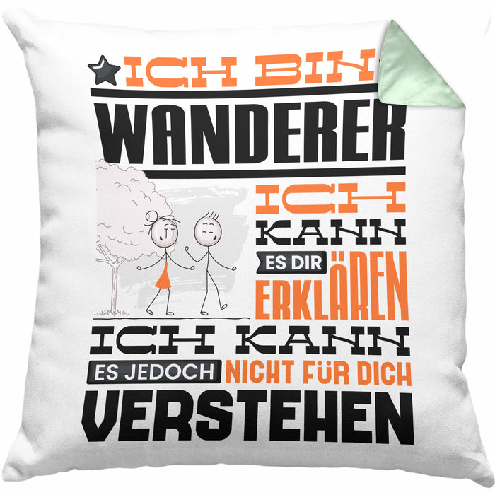 Wandern Geschenk Kaffee-Kissen mit Füllung 40x40 Geschenkidee für Wandern Ich Bin Wandern Ich Kann Es Dir Erklären Jedoch Nicht Für Dich Verstehen Spruch Lustig (Grau) Grün Trendation