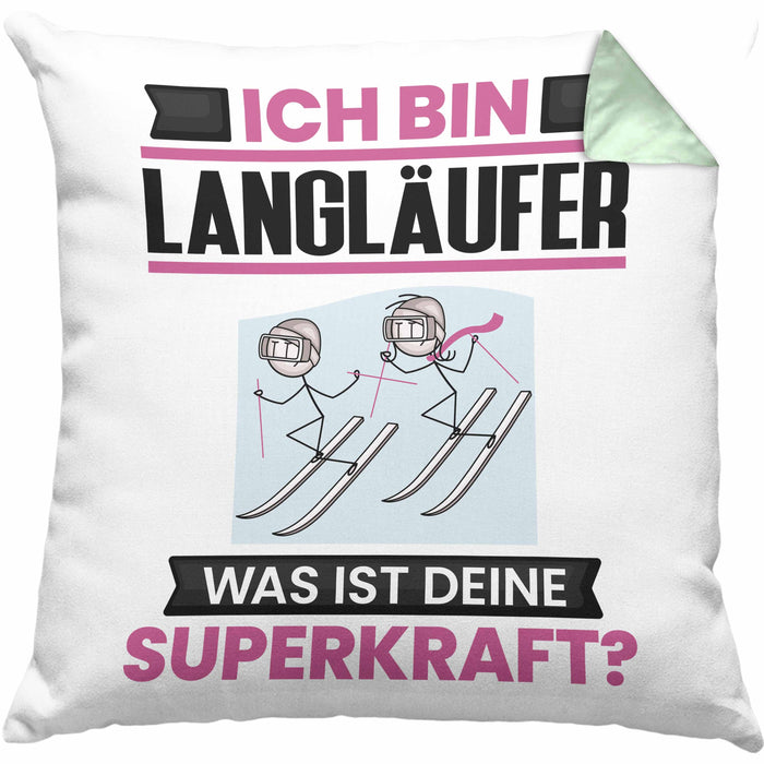 Langläufer Kissen mit Füllung 40x40 Geschenk für Langläufer Geburtstag Lustiger Spruch Was Ist Deine Superkraft (Grau) Grün Trendation