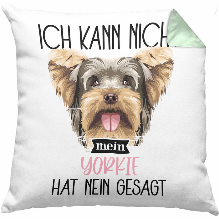 Yorkie Besitzer Kissen mit Füllung 40x40 Geschenk Lustiger Spruch Geschenkidee Ich Kann Nicht Mein Yorkie Hat Nein Gesagt (Grau) Grün Trendation