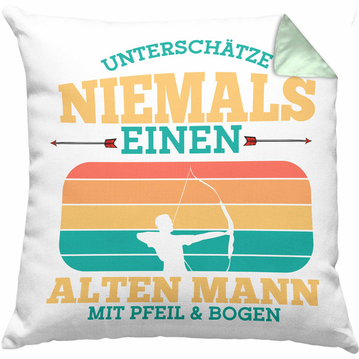 Lustige Bogenschütze Kissen mit Füllung 40x40 Geschenk für Pfeil & Bogen Enthusiasten (Grau) Grün Trendation