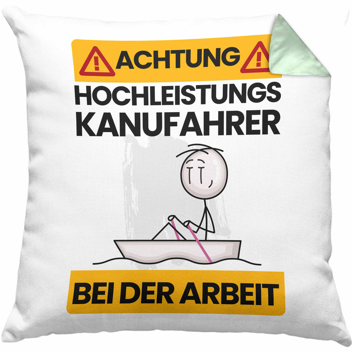 Kanufahrer Kissen mit Füllung 40x40 Geschenk Lustiger Spruch Geschenkidee für Kanufahrer Achtung Hochleistungs Kanufahrer Bei Der Arbeit (Grau) Grün Trendation
