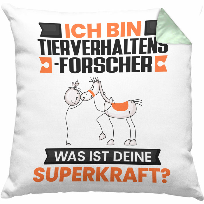 Tierverhaltensforscher Kissen mit Füllung 40x40 Geschenk für Tierverhaltensforscher Geburtstag Lustiger Spruch Was Ist Deine Superkraft (Grau) Grün Trendation