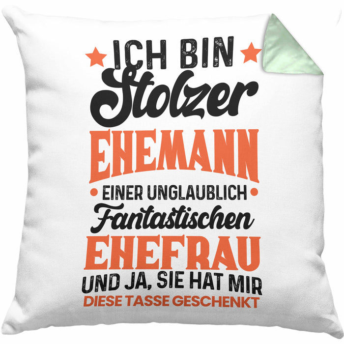 Ehemann Geschenk Kissen mit Füllung 40x40 Ich Bin Stolzer Ehemann Einer Fantastischen Ehefrau Jahrestag Geschenkidee Gag Joke (Grau) Grün Trendation