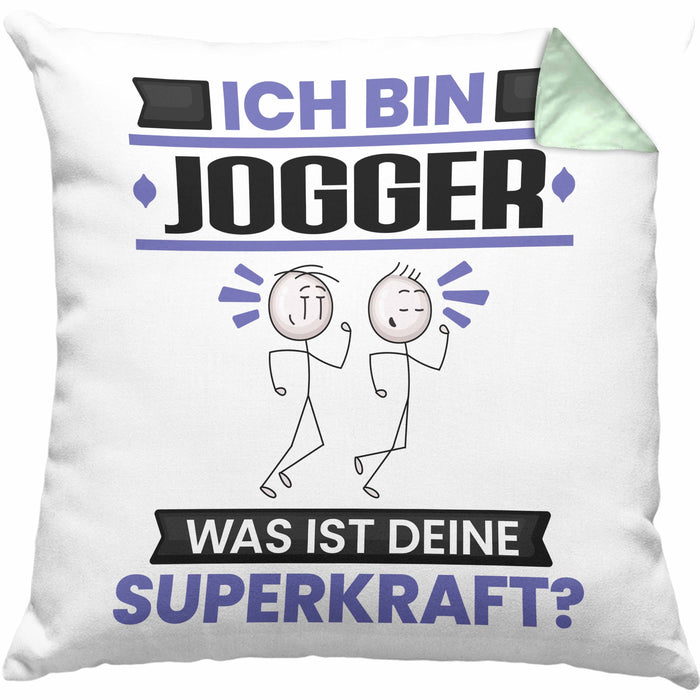 Jogger Kissen mit Füllung 40x40 Geschenk für Jogger Geburtstag Lustiger Spruch Was Ist Deine Superkraft (Grau) Grün Trendation