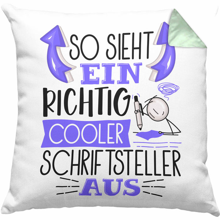 Schriftsteller Autor Kissen mit Füllung 40x40 Geschenk So Sieht Ein RIchtig Cooler Schriftsteller Autor Aus Geschenkidee Lustiger Spruch Geburtstag (Grau) Grün Trendation