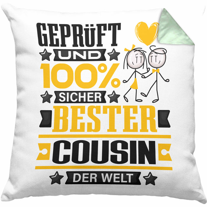 Cousin Geschenk Lustiger Spruch für Cousin Geschenkidee Bester Cousin Der WeltKissen mit Füllung 40x40 (Grau) Grün Trendation