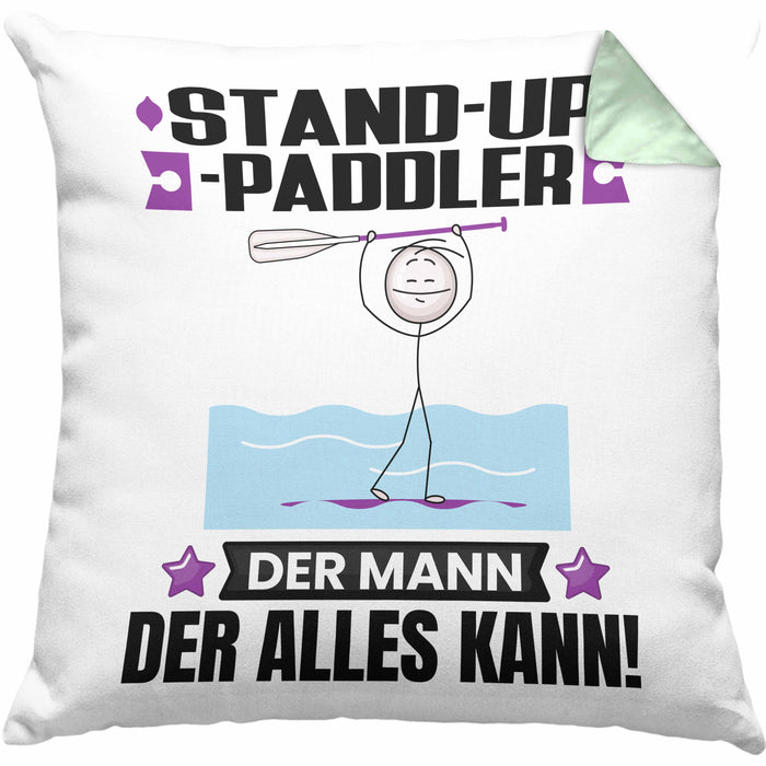 Stand-Up-Paddler Kissen mit Füllung 40x40 Geschenk für Stand-Up-Paddler Der Mann Der Alles Kann Geschenkidee zum Geburtstag (Grau) Grün Trendation