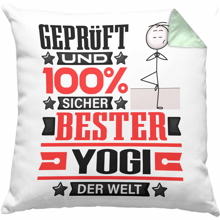 Yogi Geschenk Lustiger Spruch für Yogi Geschenkidee Bester Yogi Der WeltKissen mit Füllung 40x40 (Grau) Grün Trendation