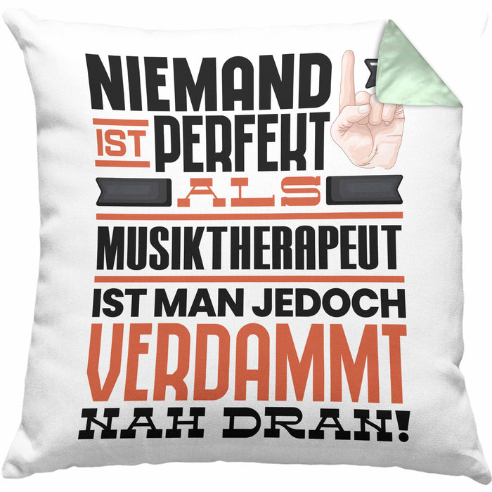 Musiktherapeut Geschenk Kissen mit Füllung 40x40 Lustige Geschenkidee für Musiktherapeut Geburtstag Niemand Ist Perfekt Aber Als Musiktherapeut Ist Man Nah Dran (Grau) Grün Trendation