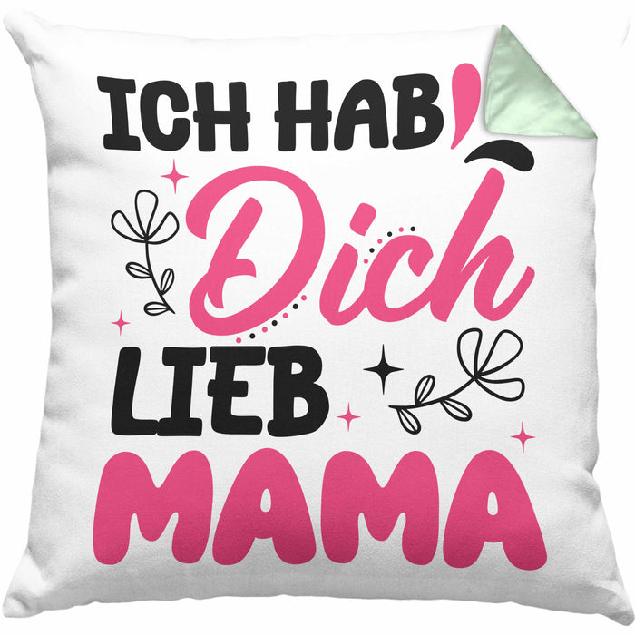 Mama Geschenk Kissen mit Füllung 40x40 Ich Hab Dich Lieb Mama Geschenkidee Muttertagsgeschenk von Sohn Tochter (Grau) Grün Trendation