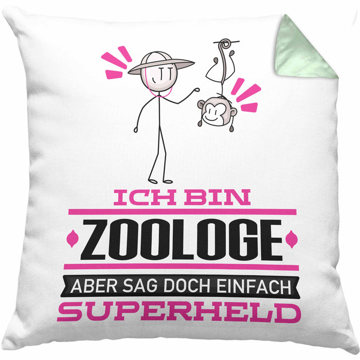 Zoologe Geschenk Kissen mit Füllung 40x40 Ich Bin Zoologe Aber Sag Doch Einfach Superheld Lustige Geschenkdiee für Zoologe (Grau) Grün Trendation