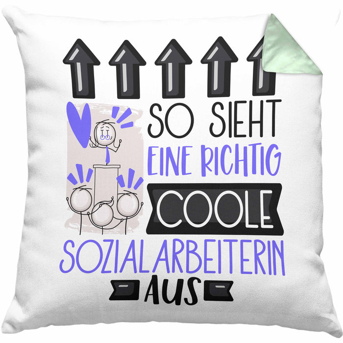 Sozialarbeiterin Geschenk Kissen mit Füllung 40x40 Geschenkidee für Sozialarbeiterin Geburtstag Weihnachten Spruch So Sieht Eine Richtig Coole Sozialarbeiterin Aus (Grau) Grün Trendation