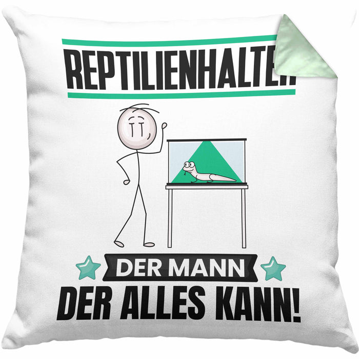 Reptilienhalter Kissen mit Füllung 40x40 Geschenk für Reptilienhalter Der Mann Der Alles Kann Geschenkidee zum Geburtstag (Grau) Grün Trendation