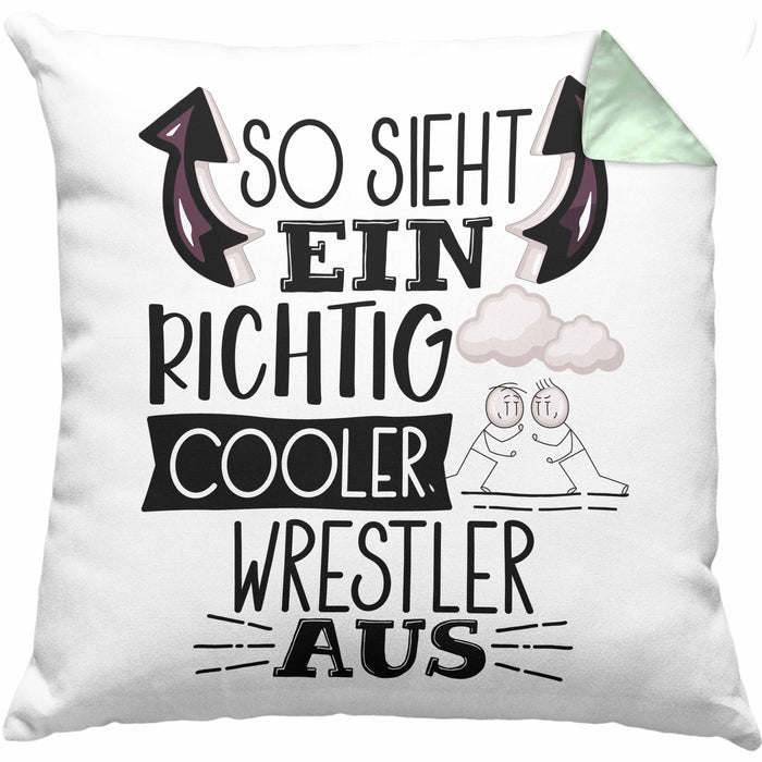So Sieht Ein Richtig Cooler Wrestler Aus Geschenk Kissen mit Füllung 40x40 Lustiger Spruch Geschenkidee (Grau) Grün Trendation