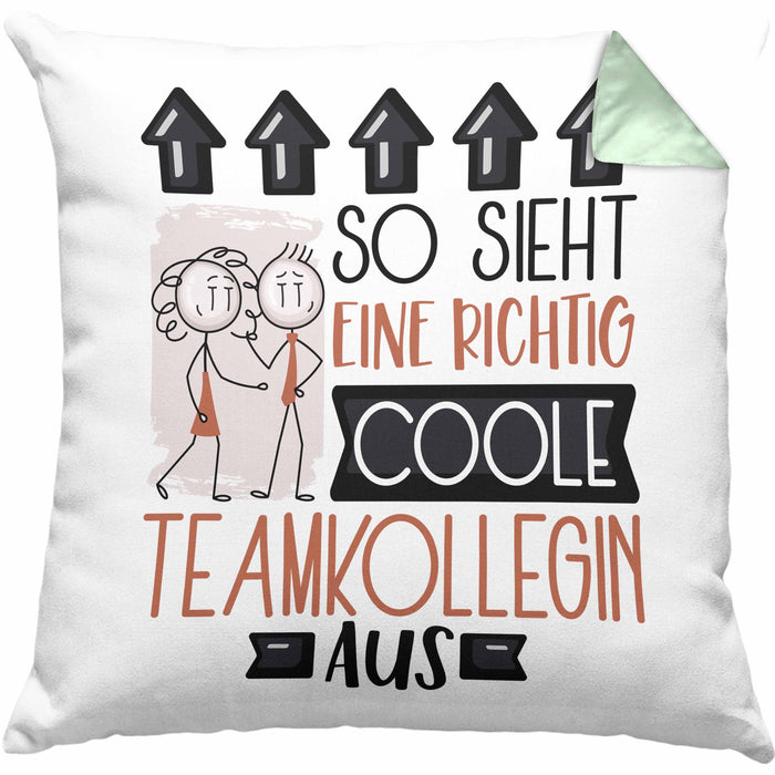 Teamkollegin Geschenk Kissen mit Füllung 40x40 Lustig Geschenkidee für Teamkollegin Geburtstag So Sieht Eine Richtig Coole Teamkollegin Aus Frauen Spruch (Grau) Grün Trendation