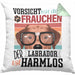 Labrador Besitzerin Frauchen Kissen mit Füllung 40x40 Geschenk Lustiger Spruch Geschenkidee Vorsicht Vor Dem Frauchen (Grau) Grün Trendation