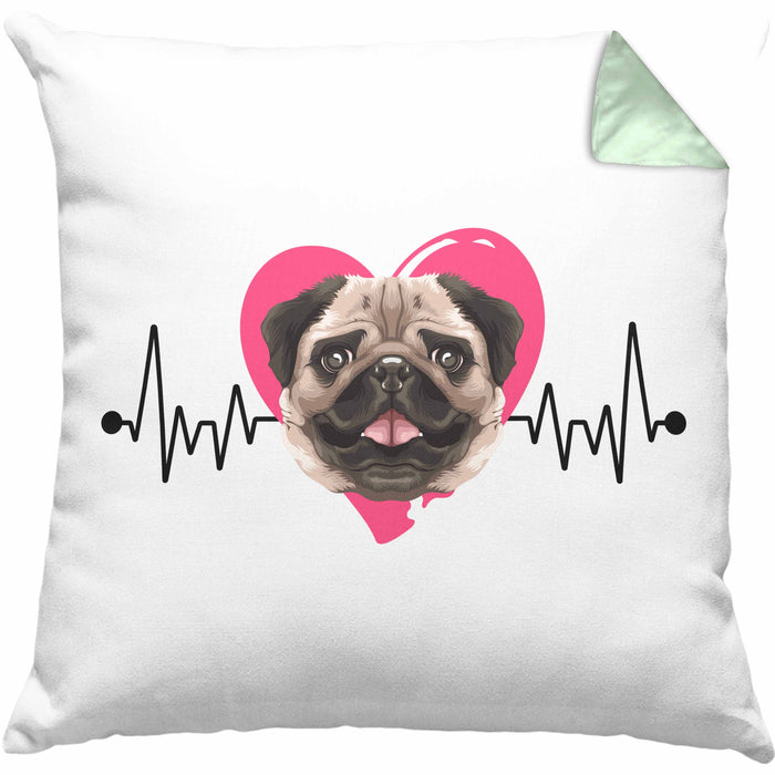 Mops Besitzer Kissen mit Füllung 40x40 Geschenk Lustiger Spruch Geschenkidee Herzschlag Mops (Grau) Grün Trendation