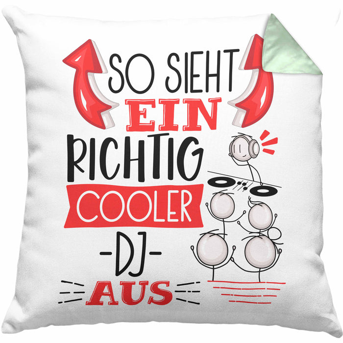 DJ Kissen mit Füllung 40x40 Geschenk So Sieht Ein RIchtig Cooler DJ Aus Geschenkidee Lustiger Spruch Geburtstag (Grau) Grün Trendation