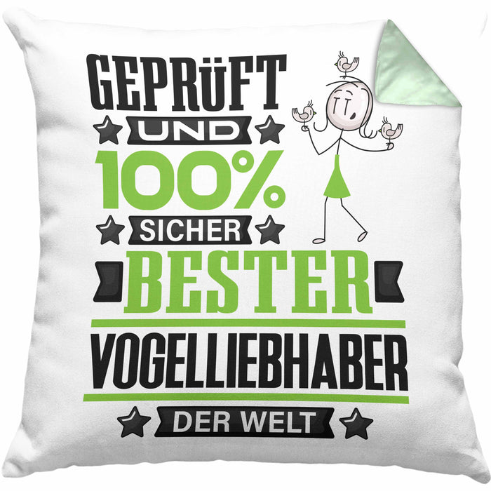 Vogelliebhaber Geschenk Lustiger Spruch für Vogelliebhaber Geschenkidee Bester Vogelliebhaber Der WeltKissen mit Füllung 40x40 (Grau) Grün Trendation