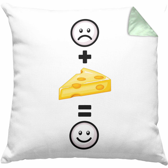 Käse Kissen mit Füllung 40x40 Geschenk für Käse-Liebhaber Fans Lustige Geschenkidee :( + Käse = :) Geburtstag (Grau) Grün Trendation