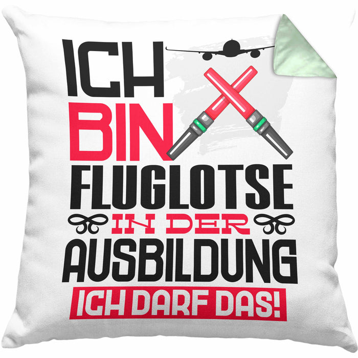 Fluglotse Ausbildung Kissen mit Füllung 40x40 Geschenk Ich Bin Fluglotse In Der Ausbildung Ich Darf Das Geschenkidee Spruch (Grau) Grün Trendation