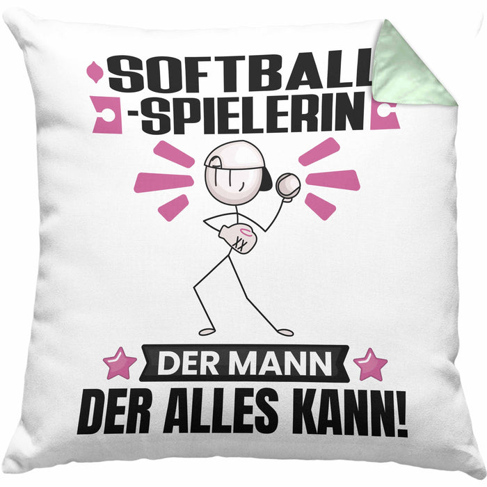 Softballspielerin Kissen mit Füllung 40x40 Geschenk für Softballspielerin Der Mann Der Alles Kann Geschenkidee zum Geburtstag (Grau) Grün Trendation